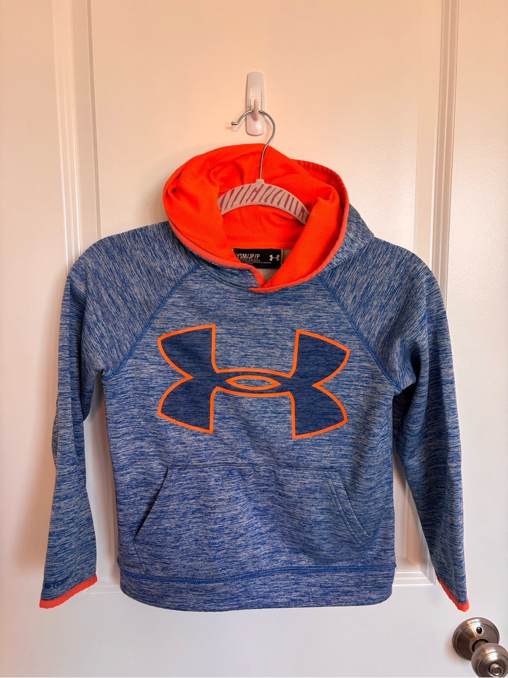 Under Armour Kids Blue Heather Hoodie with Orange Trim